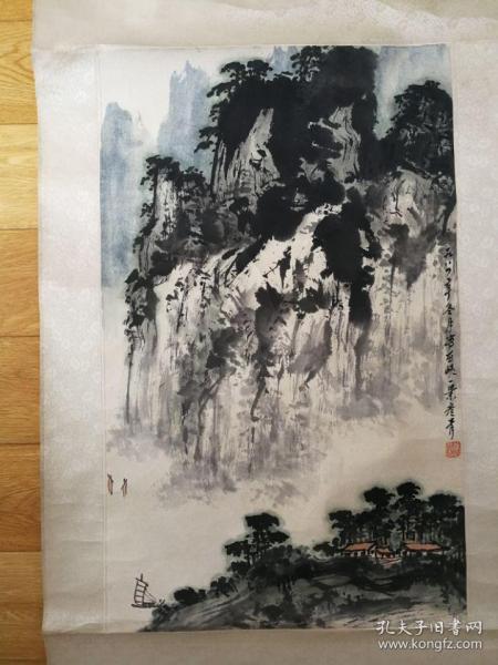 著名国画家张彦青1984年绘,巫峡一景山水精品,) / 纸本 / 立轴 / 68