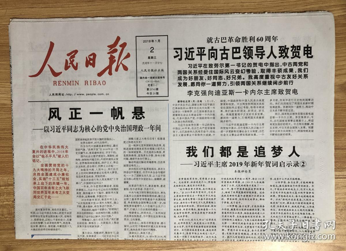 人民日报 2019年1月2日 星期三 戊戌年十一月廿七 cn11-0065 代号 1-1