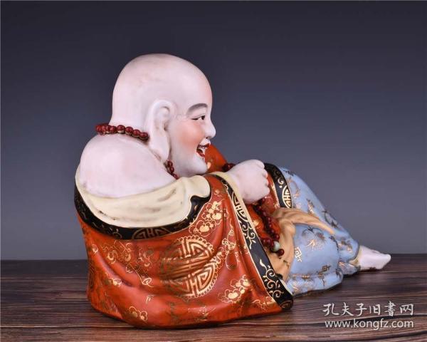 民国曾龙升造矾红描金福寿纹弥勒佛 大尺寸摆件