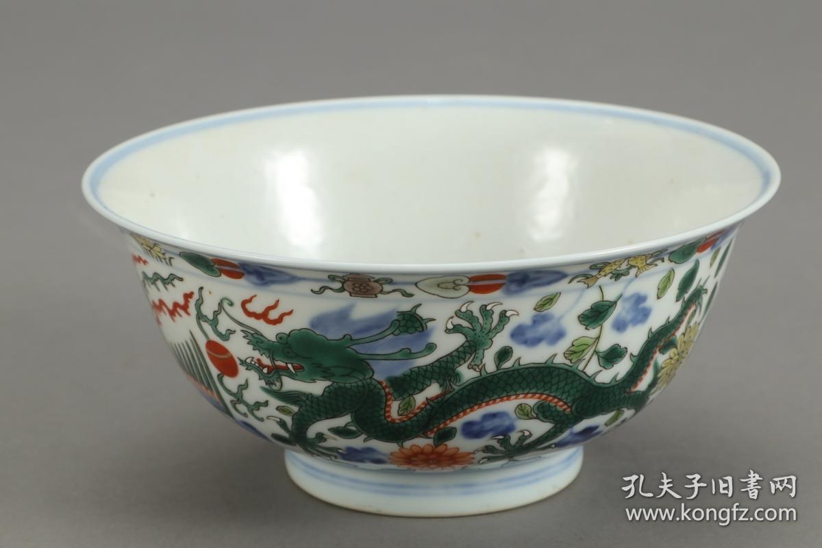 清代,"大清雍正年制"五彩龙凤碗