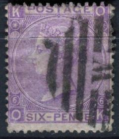 英国邮票 1865年 维多利亚女王 古典邮票 背贴及铅笔字