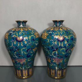 紫铜景泰蓝瓶，高26.5厘米，口径5.5厘米，重2685克，¥2800