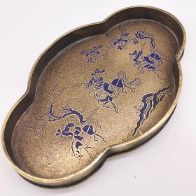 滇南万宝斋顾记狩猎图铜茶盘