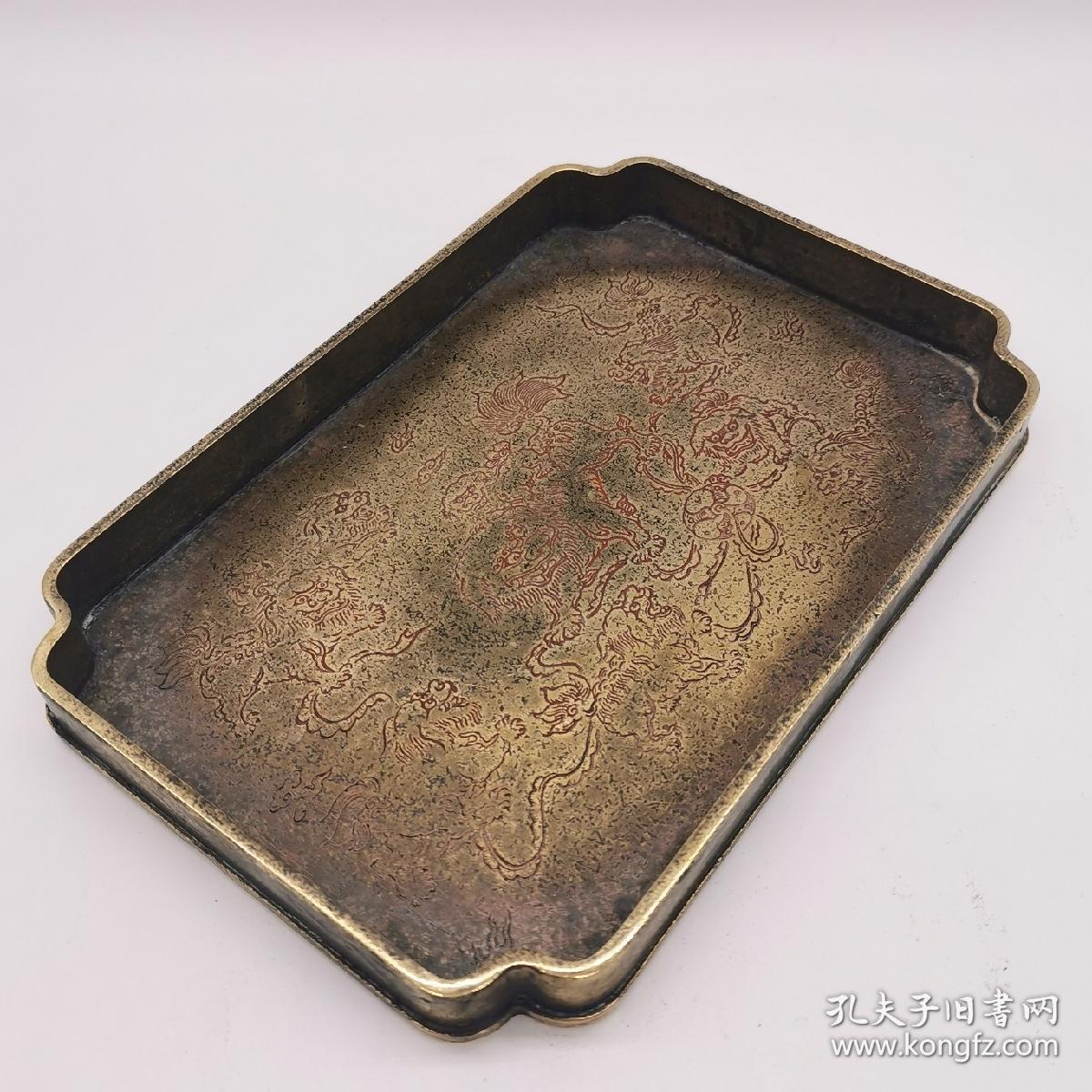 滇南万宝斋顾记狮子滚绣球铜茶盘