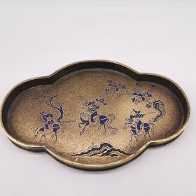 滇南万宝斋顾记狩猎图铜茶盘