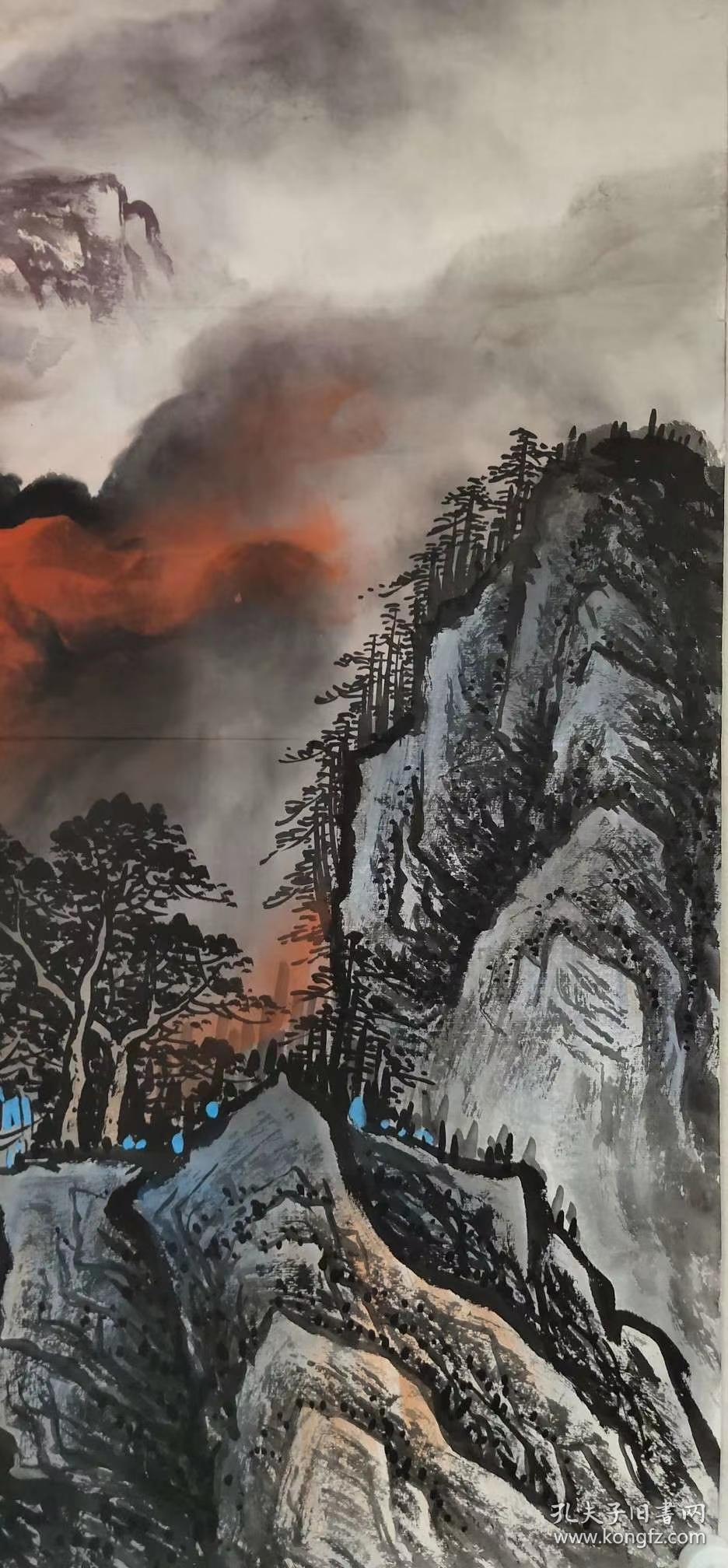 施云翔精品泼彩山水画江南云开尽朝晖一幅四尺斗方68厘米68厘米