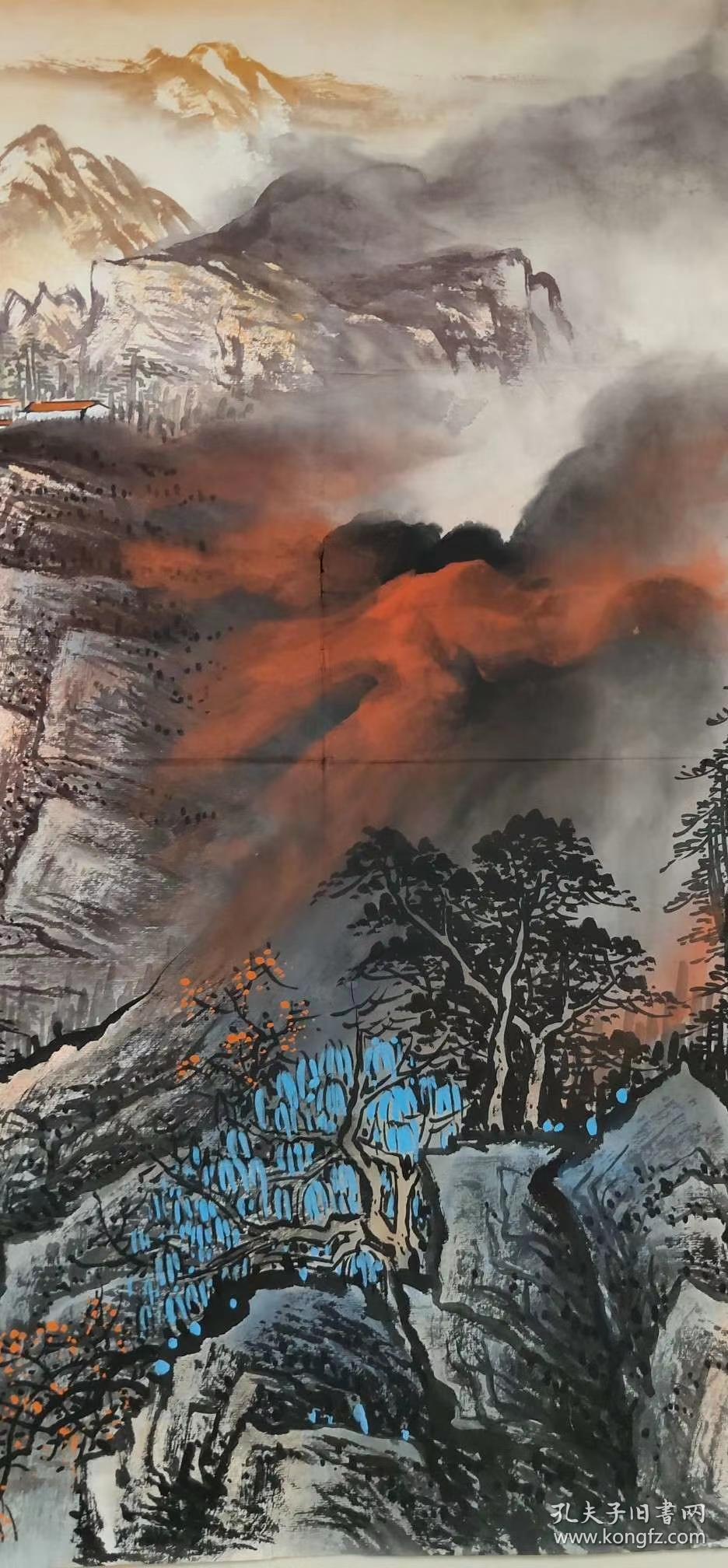 施云翔精品泼彩山水画江南云开尽朝晖一幅四尺斗方68厘米68厘米