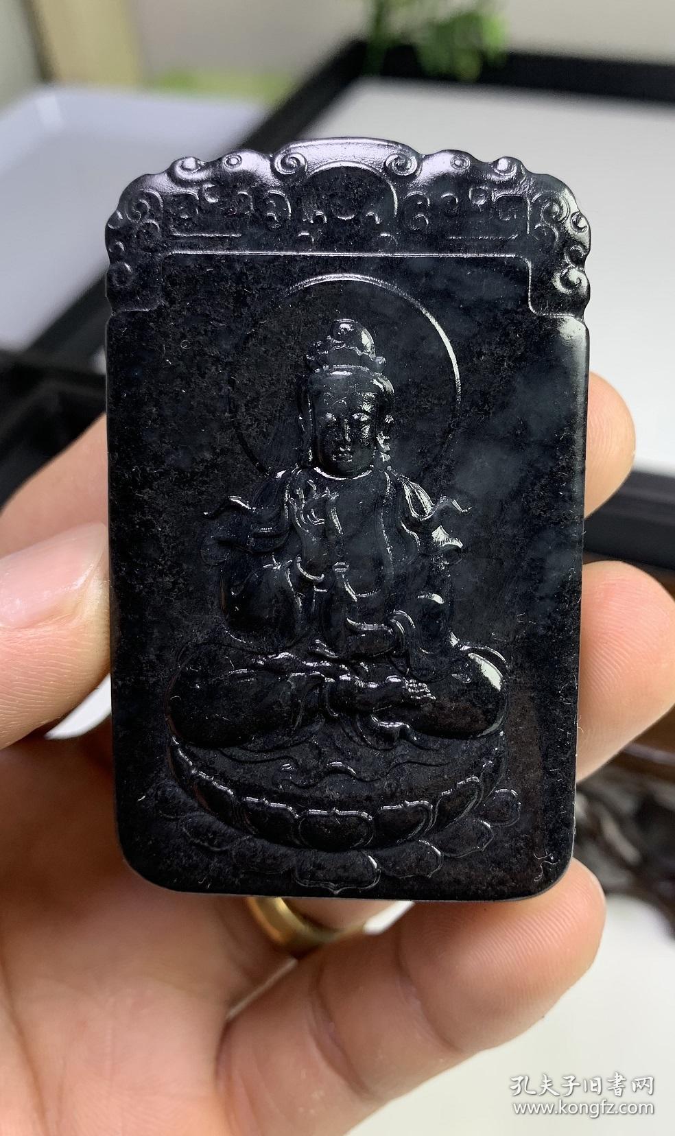 3985 和田玉 墨玉 观音 大牌子 72克