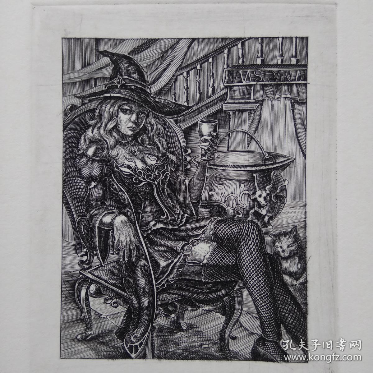 日本铜版画 卡 哇伊美少女风 版画之二 尺寸:16*12.5cm 品相如图