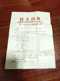 特大喜讯中国共产党第九届中央委员会第一次全体会议新闻公报——名单