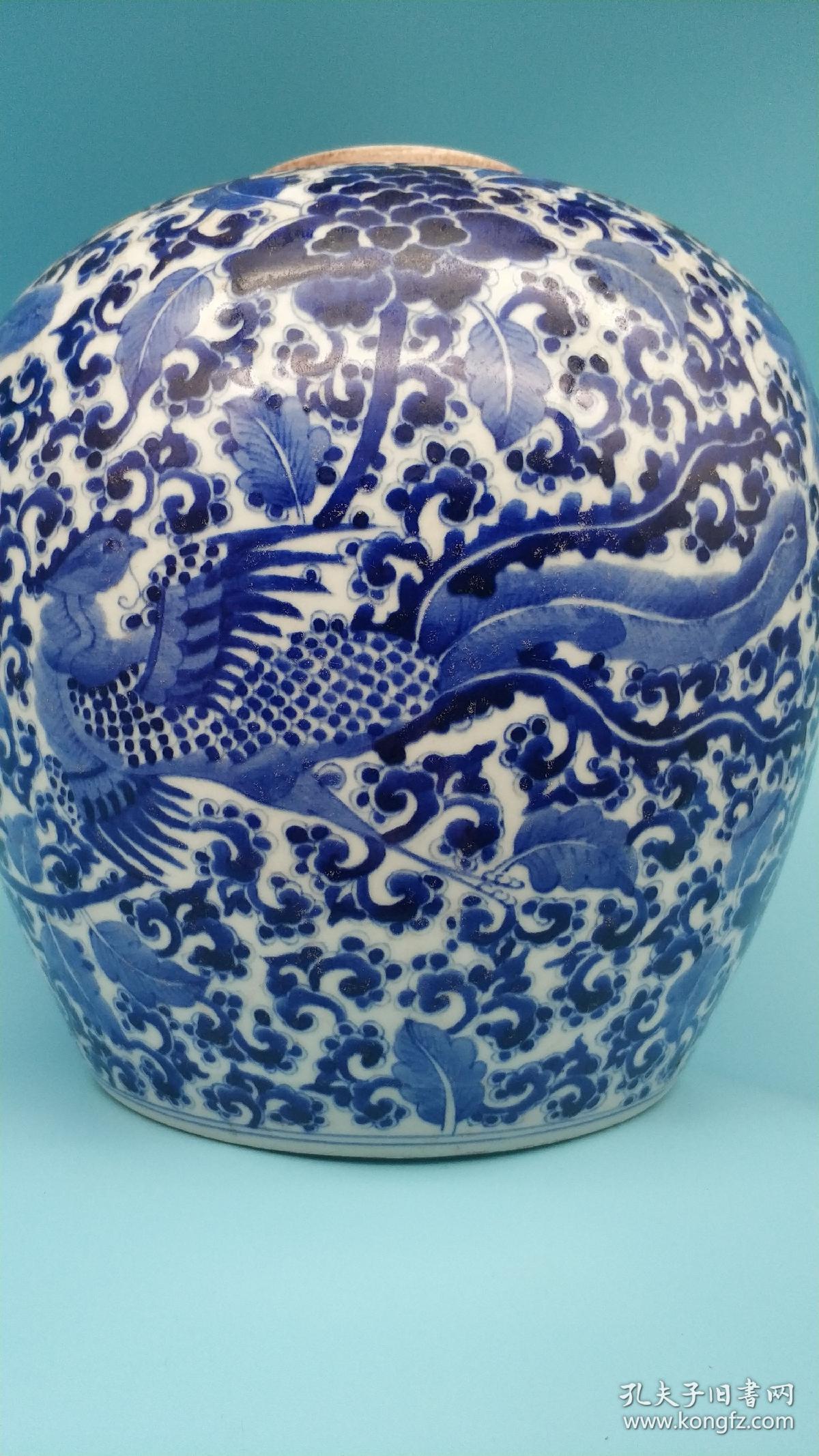 清末,青花凤凰纹罐