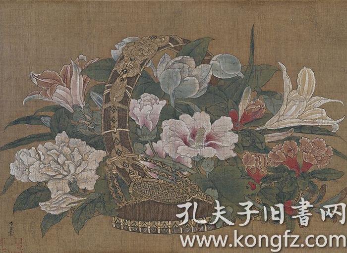 宋 花鸟小品 李嵩 花篮图 19x26cm 绢本 1:1名画复制