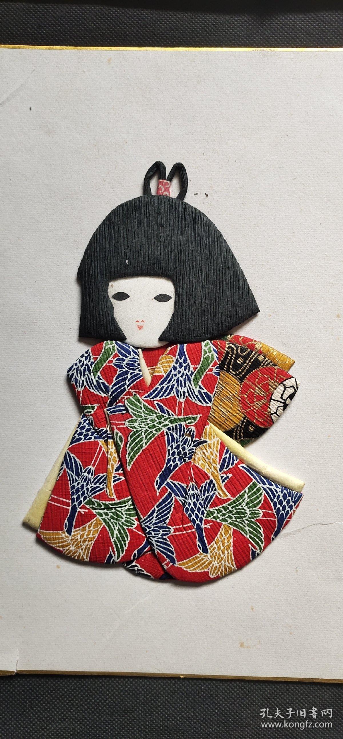 d360:回流手工贴布人物图硬卡纸(日本回流书画.回流老画.老字画)