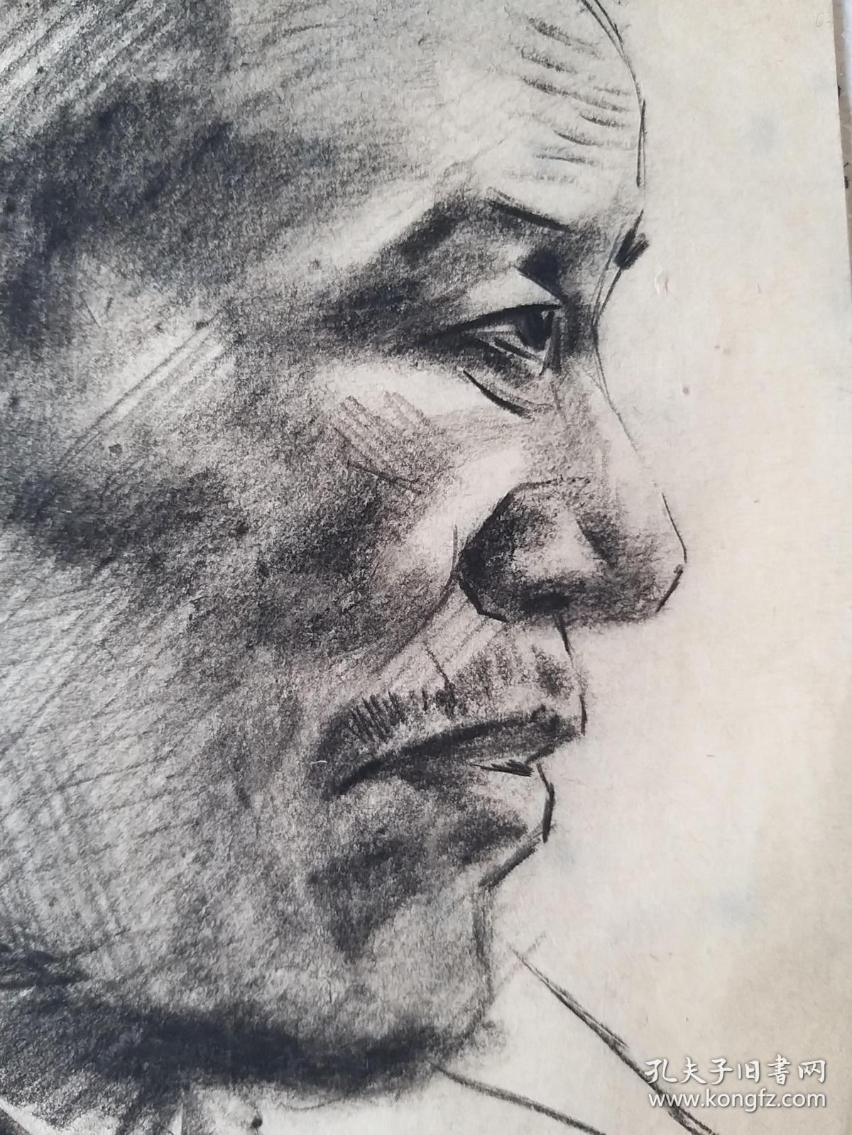 吴作人~~~70年代人物头像素描作品2张!~~~~软片,左上角老水渍