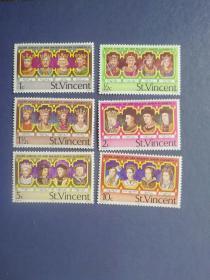 外国邮票 圣文森特邮票 1977年英国女王登基25年 6枚 （无邮戳新票)