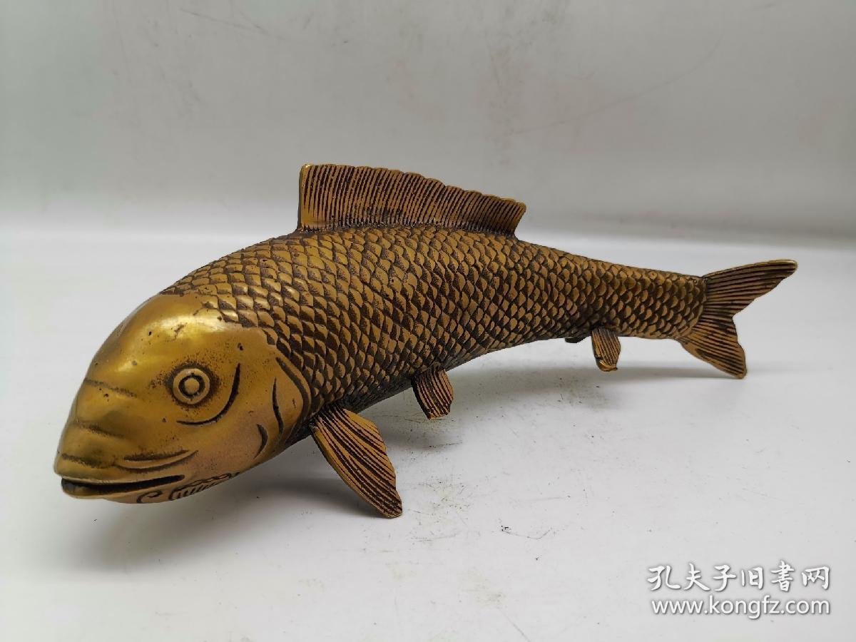 古玩铜器收藏对鱼摆件招财旺事业年年有余连年有余一对