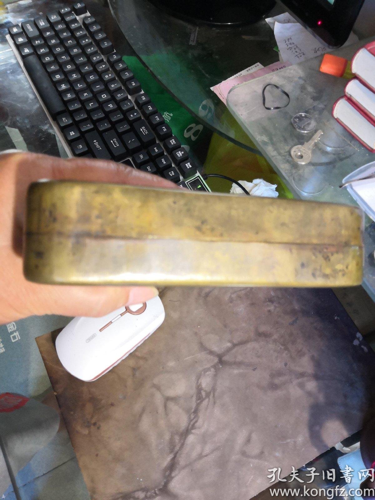 【文房篆花三角形铜墨盒】集雅斋款.民国 .七天包退货.买家自付邮费