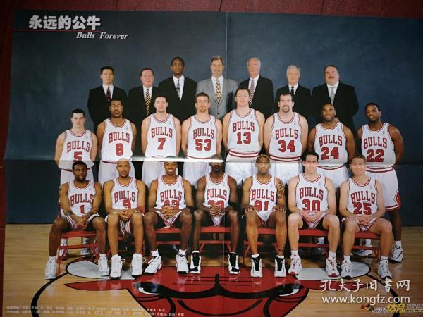 大幅彩铜版体育明星海报绝版珍藏永远的公牛公牛队全家福乔丹皮蓬