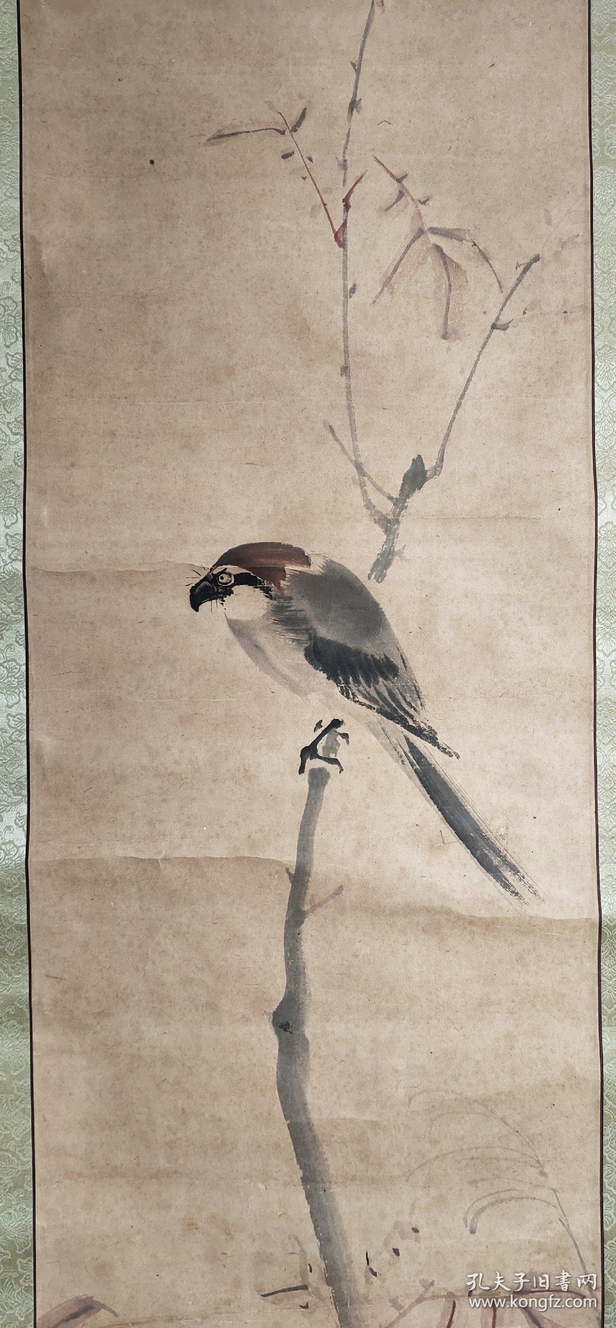 d530:回流手绘花鸟立轴(日本回流.回流老画.老字画)