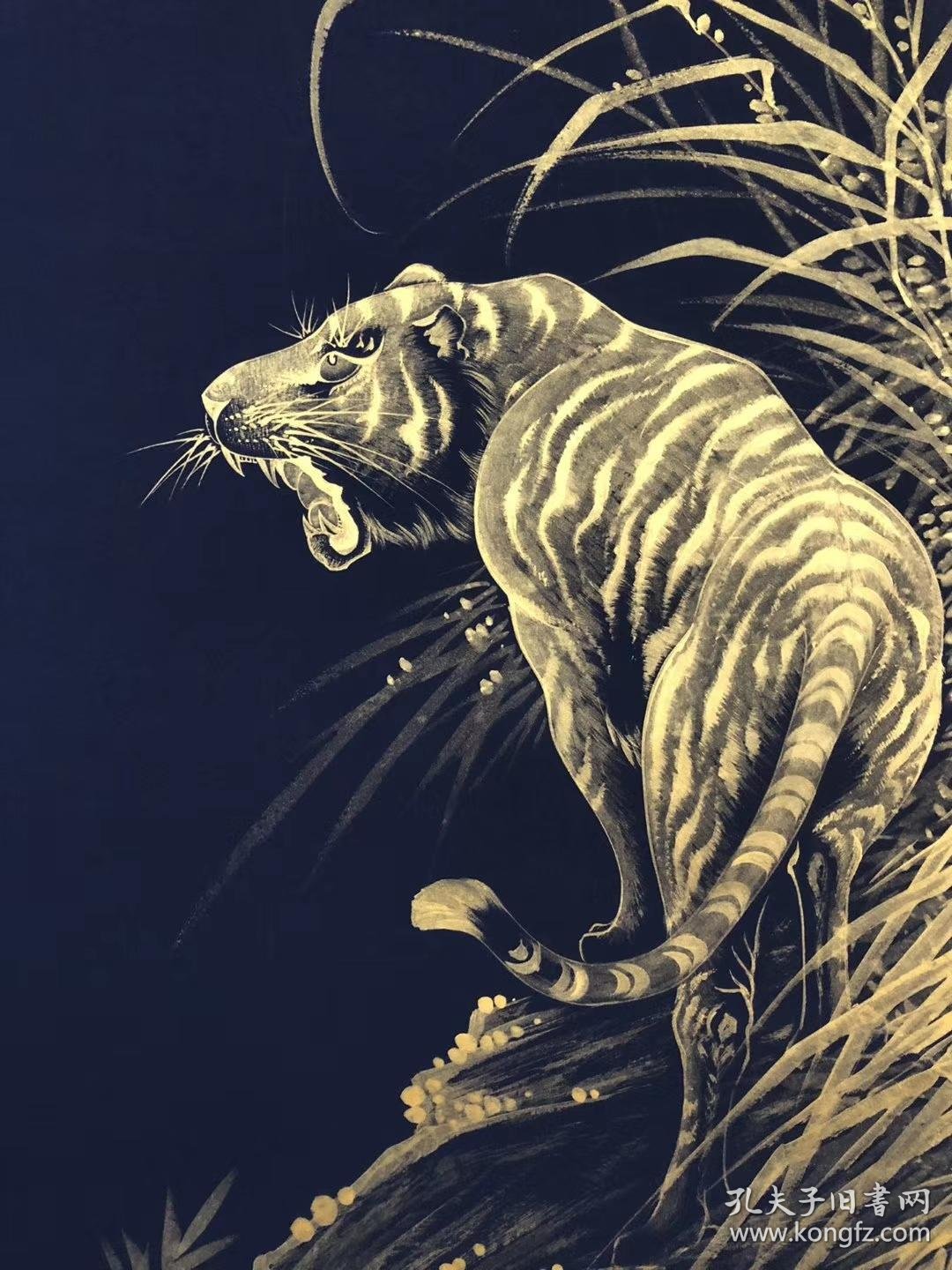 马晋,精品纸本兰底金绘猛虎出山,55x101厘米