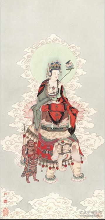 夏荆山普贤菩萨图54*116进口艺术纸复制品
