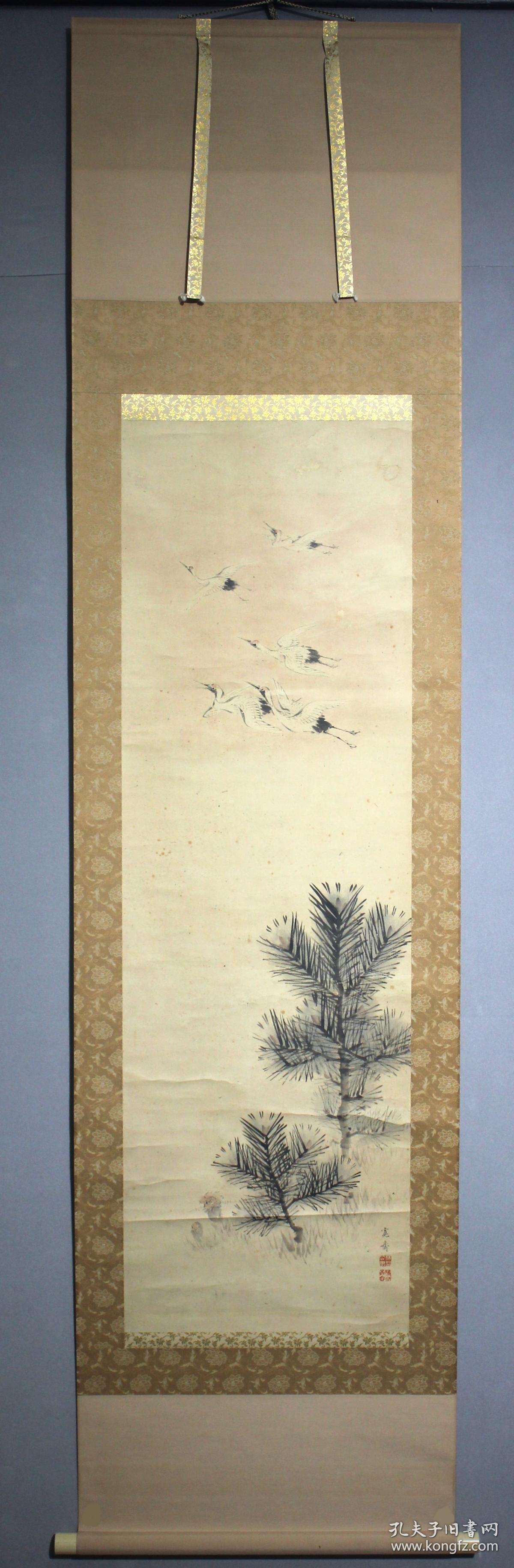 日本名家绘画森宽斋稚松飞鹤图