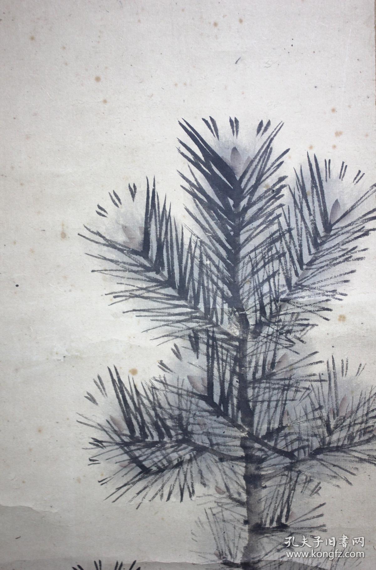 日本名家绘画森宽斋稚松飞鹤图