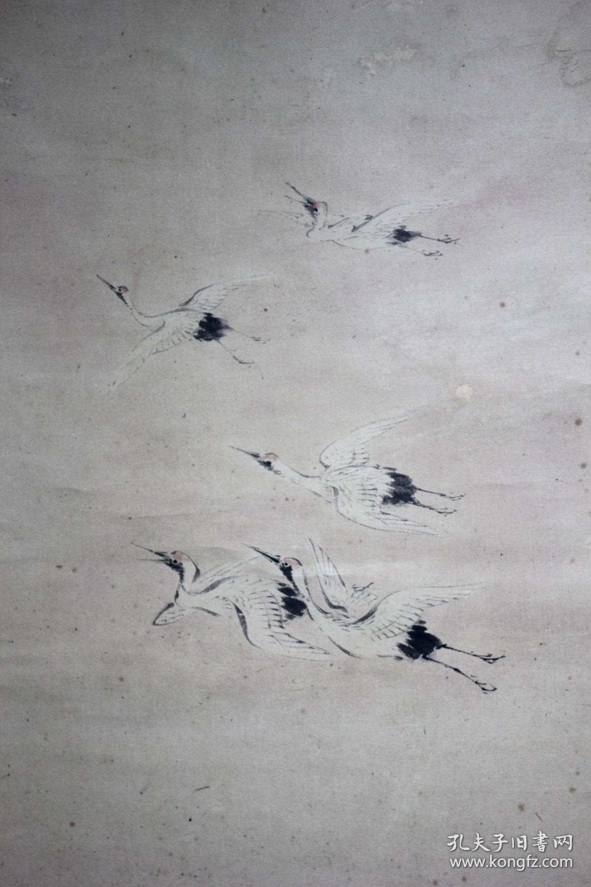 日本名家绘画森宽斋稚松飞鹤图