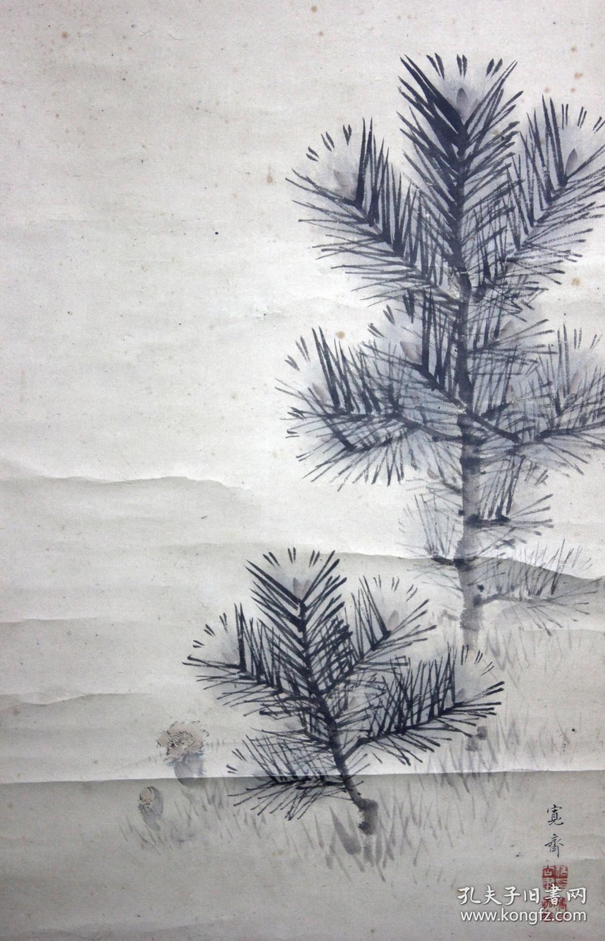 日本名家绘画森宽斋稚松飞鹤图