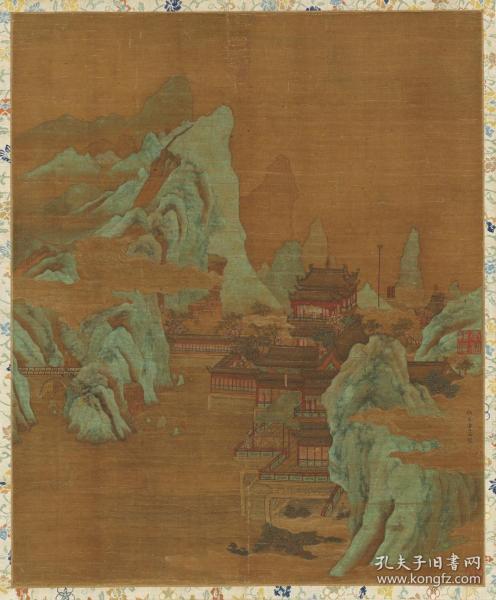 仇英 山水图九成宫图立轴.纸本大小37.8*45.68厘米.宣纸原色仿真