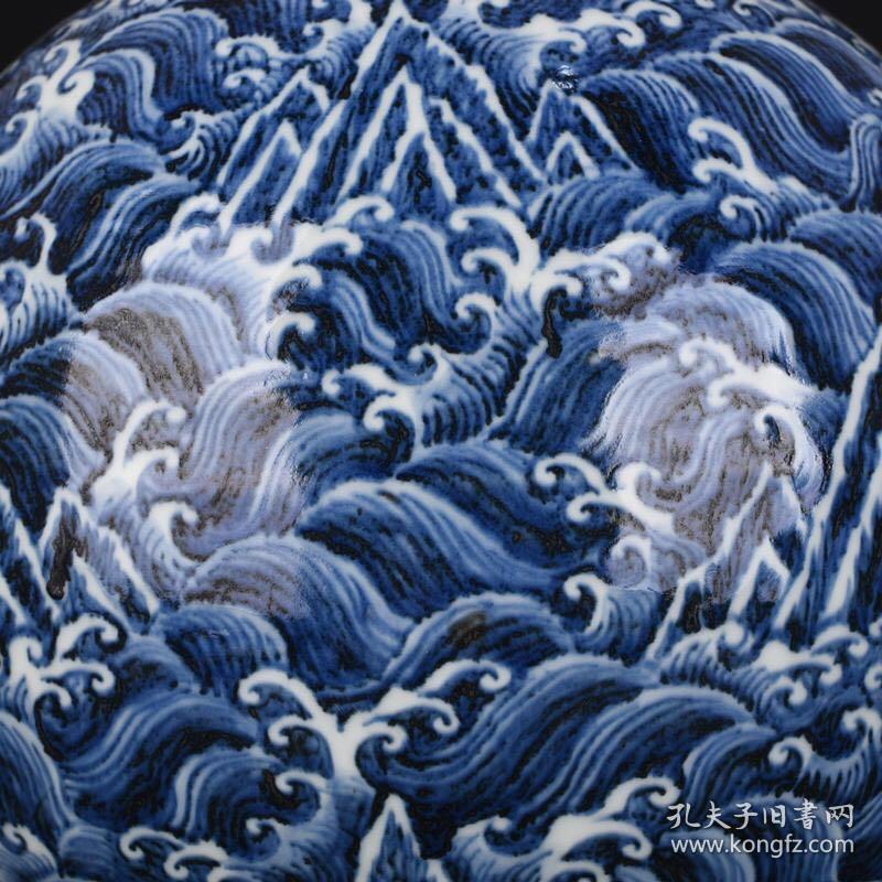 明永乐青花海水江崖纹扁瓶古玩190803花瓶古董古瓷器4535厘米