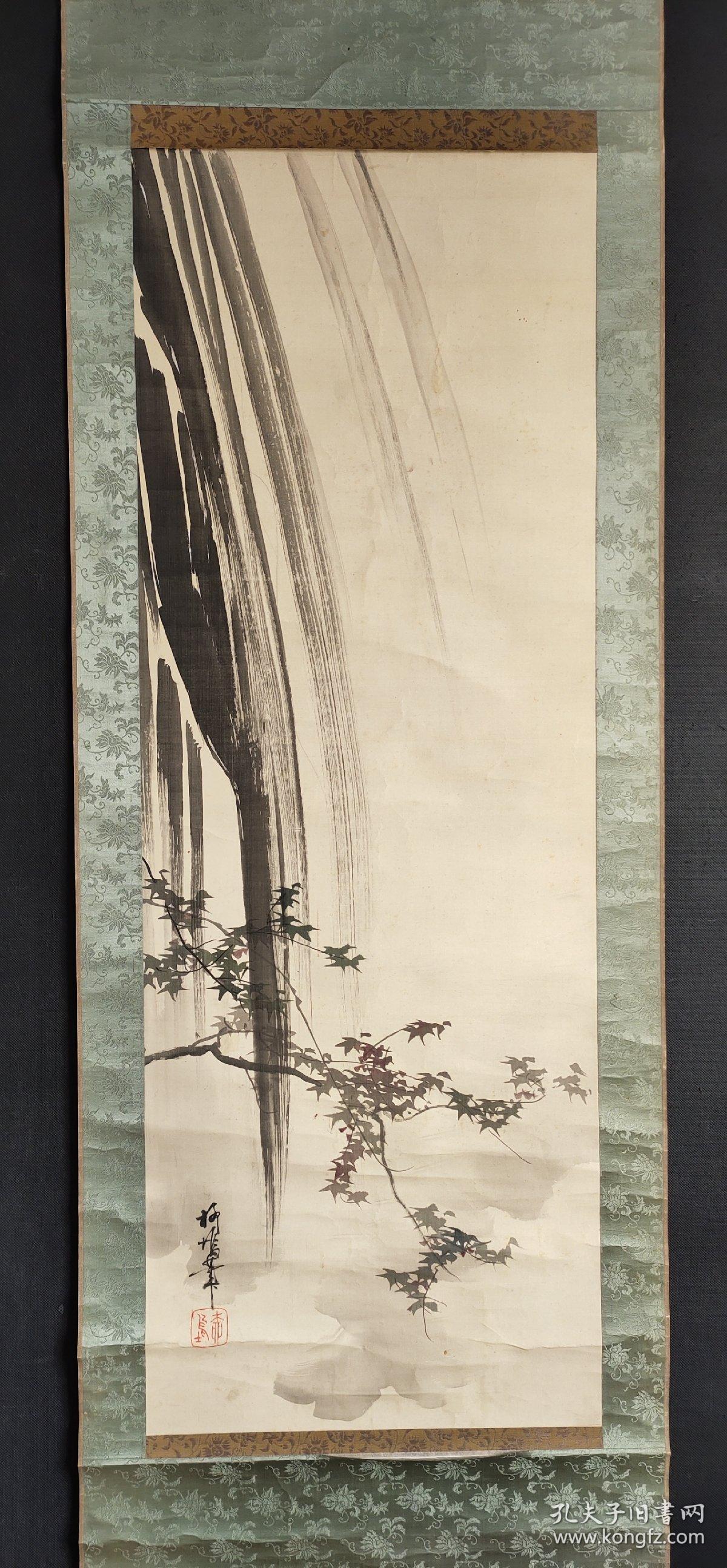 d773:回流手绘瀑布图立轴(日本回流.回流老画.老字画)