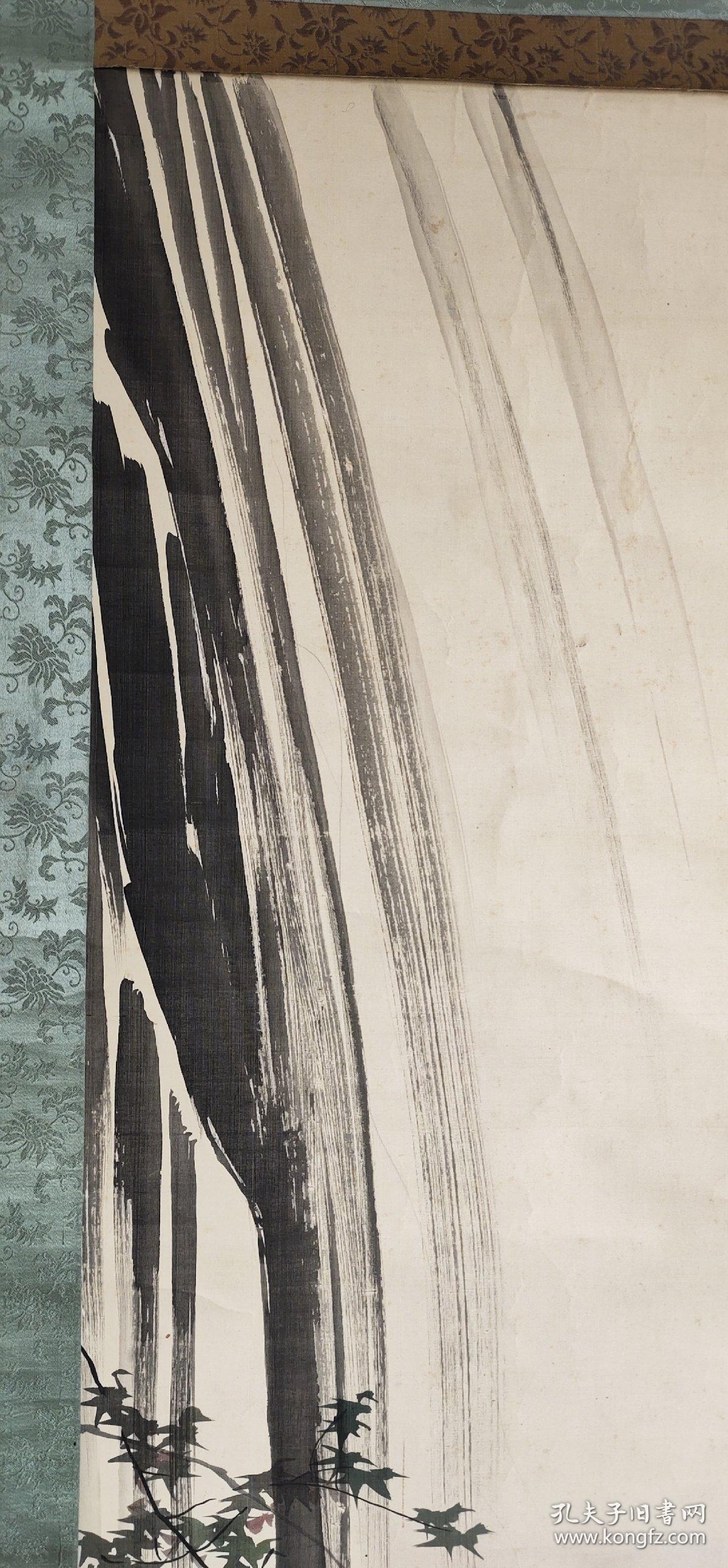 d773:回流手绘瀑布图立轴(日本回流.回流老画.老字画)