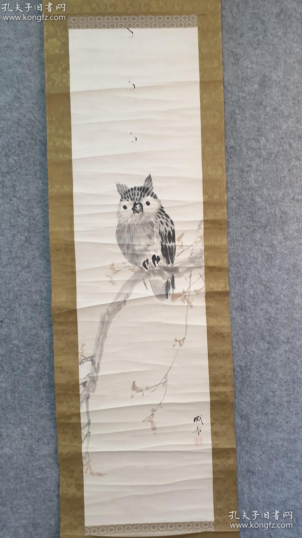 清末日本画家川端玉章弟子日本明治时代南画家诸星成章1870手绘猫头鹰