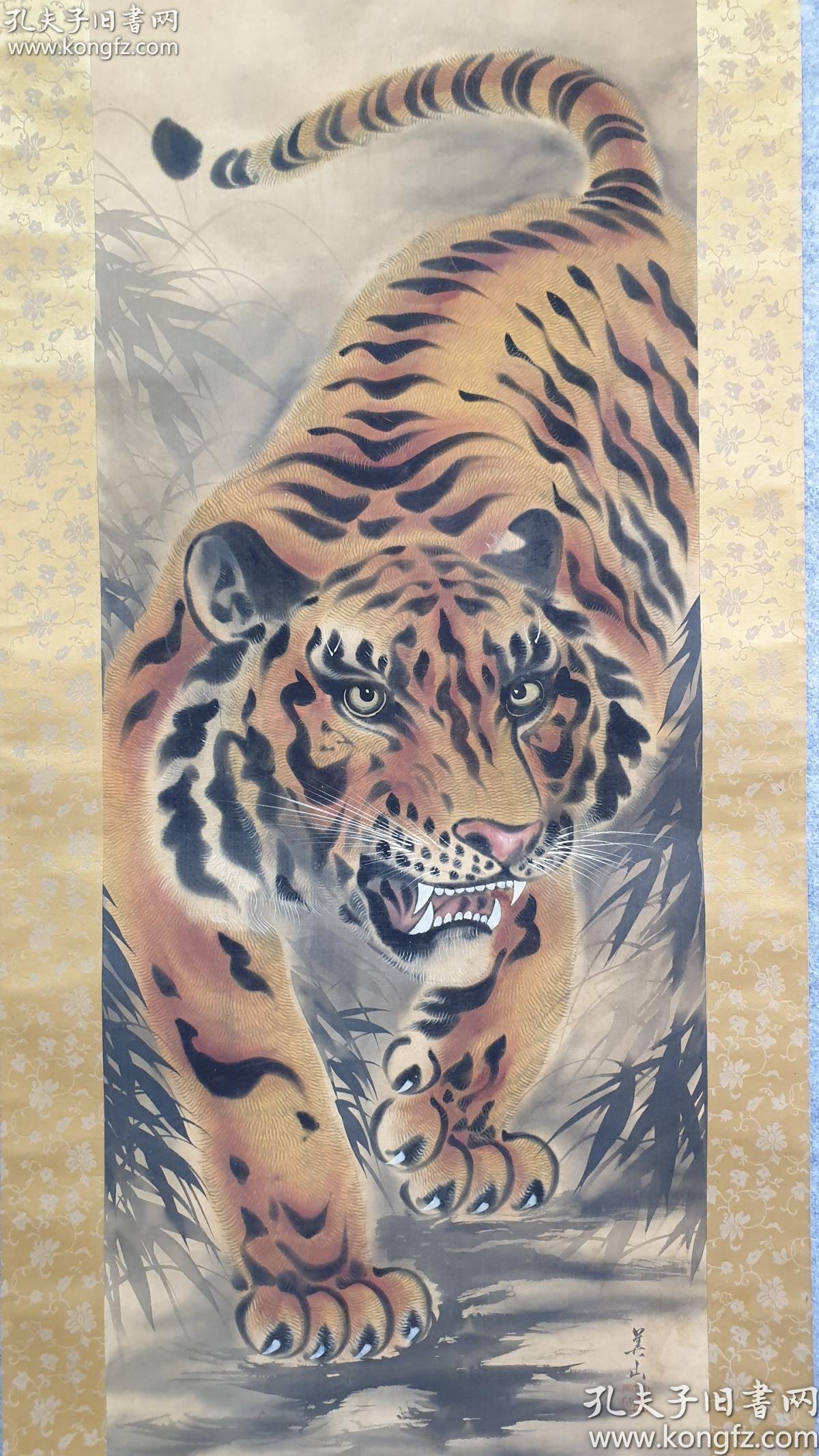 民国日本画虎名家佐佐木美山绢本手绘虎日本画家名典著录此人