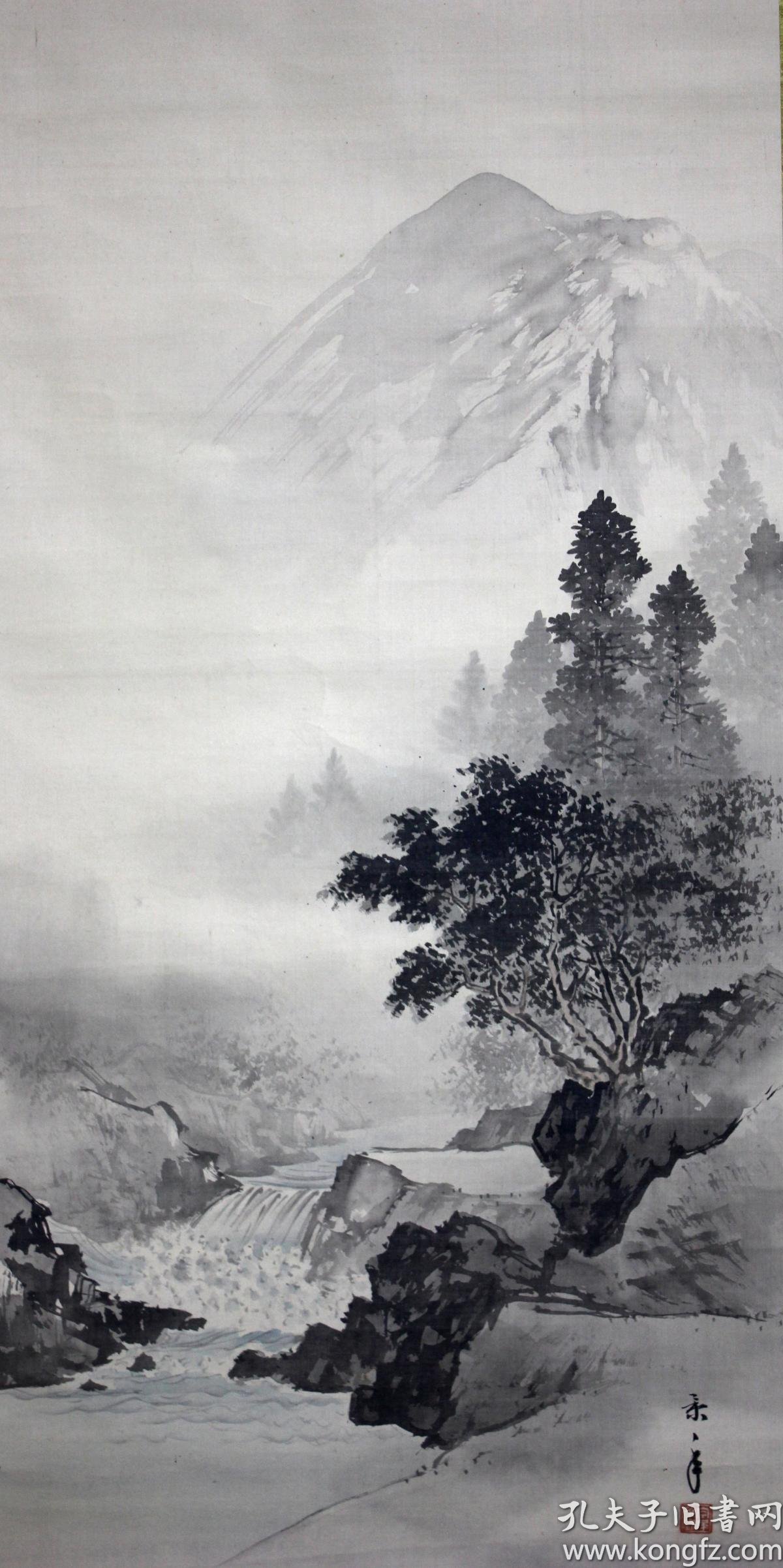 日本名家绘画:今尾景年《溪山无尽图》(保真)