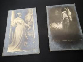古典美女明信片  大约80-100年前的  侧影一张  背影一张