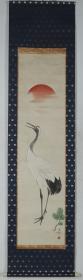 【日本回流】原装旧裱 周邦 水墨画作品《鹤寿》一幅（纸本立轴，画心约3.8平尺，款识：周邦，钤印：行夫）HXTX188488