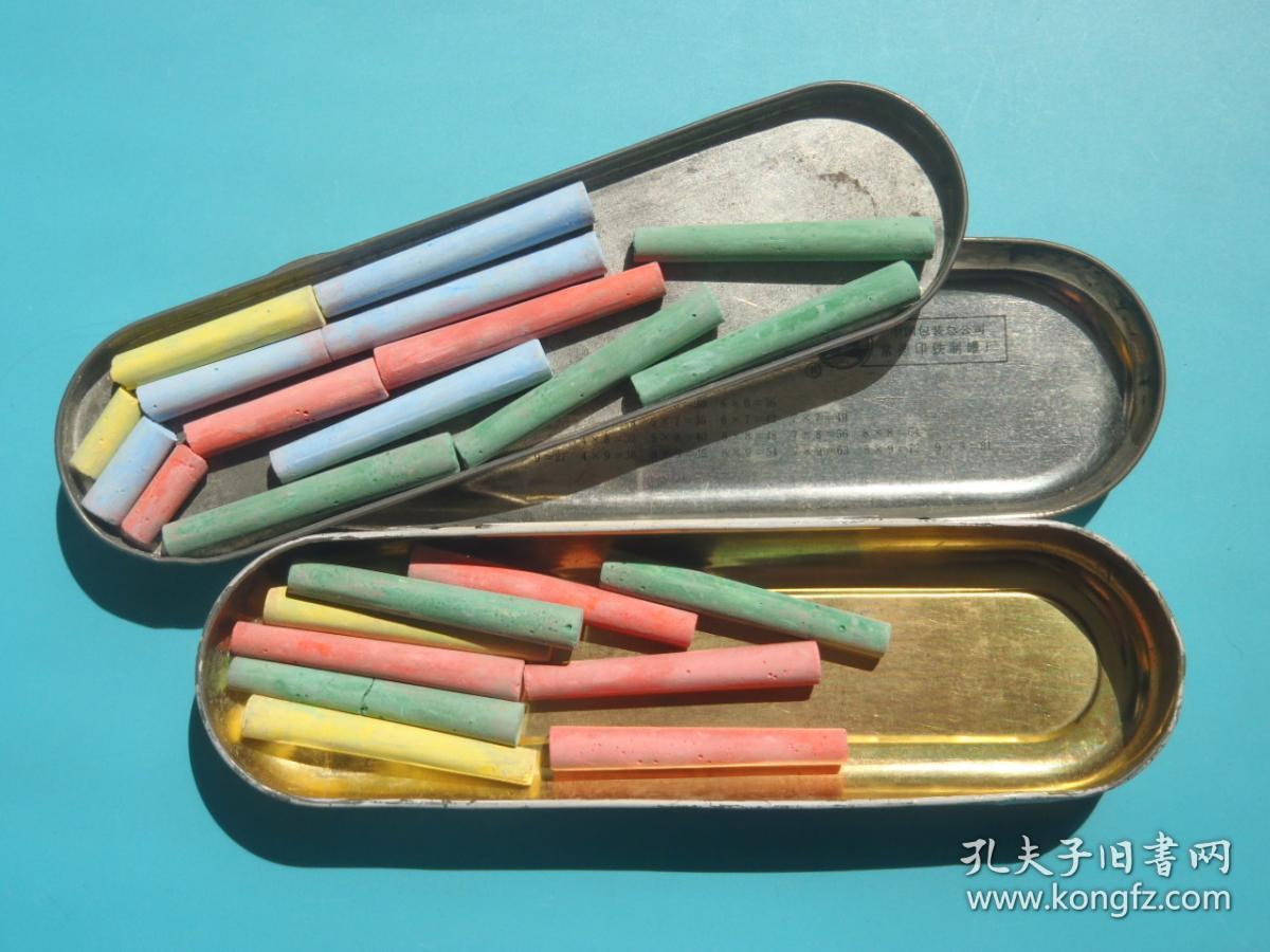 890年代 飞机图案铁皮铅笔盒(含老粉笔) 老文具盒 怀旧老物件