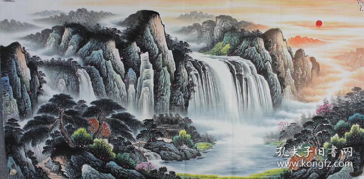 李晓海大六尺风水画聚宝盆旭日东升 尺寸180 96厘米