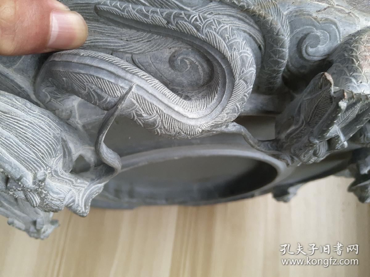 甘肃岷县瑰宝斋洮砚五龙戏珠砚台净16市斤重九十年代初瑰宝斋工艺美术