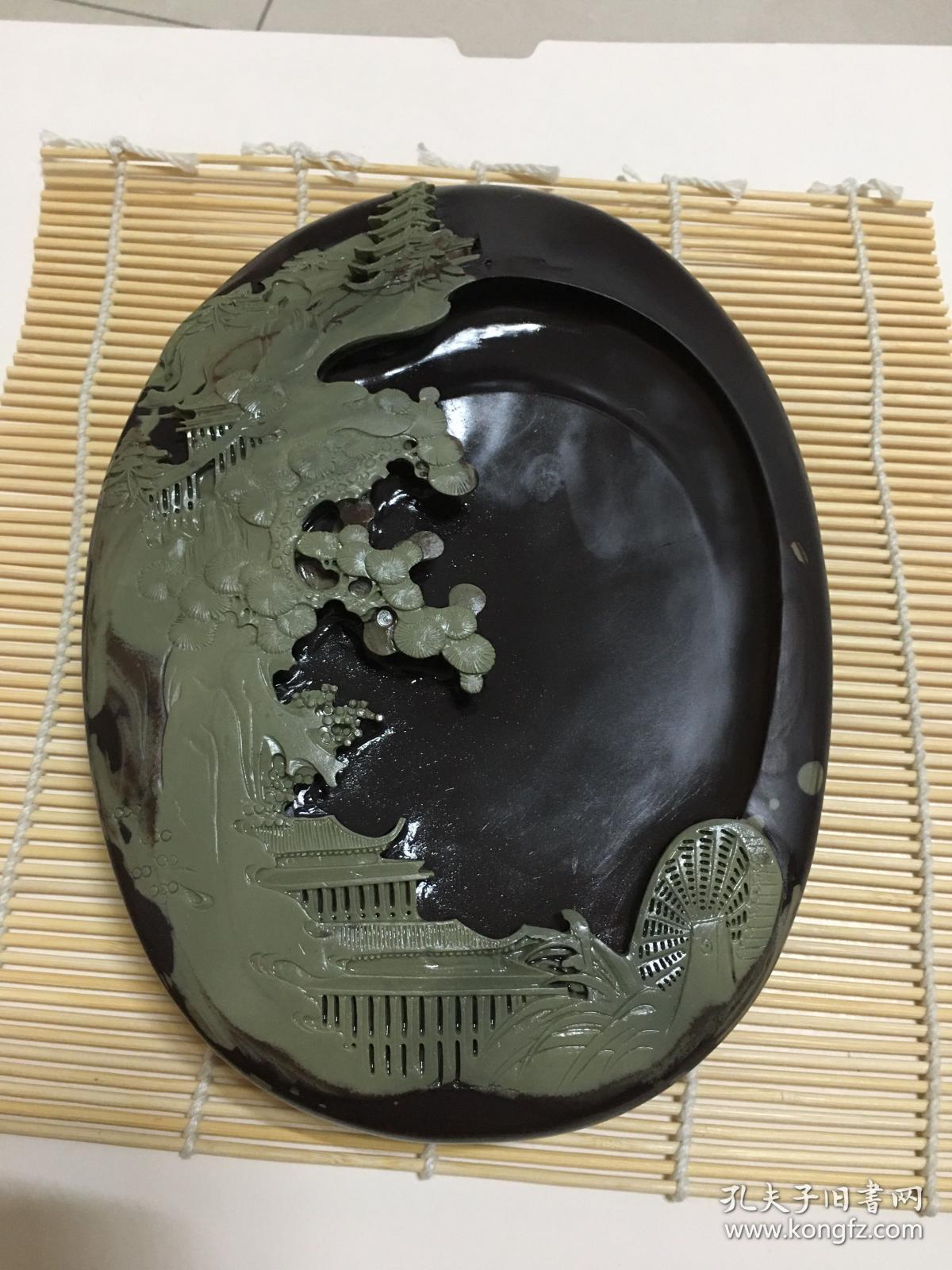 不议价假一赔十宁夏五宝之正宗贺兰石大师手作天然俏彩带红刚浮雕山水