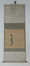 【日本回流】原装旧裱 周三 水墨画作品《和服女子》一幅（纸本立轴，画心约1.3平尺，钤印：周三之印）HXTX190008