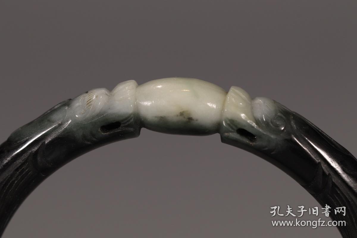 旧藏,和田黑白玉双龙戏珠手镯