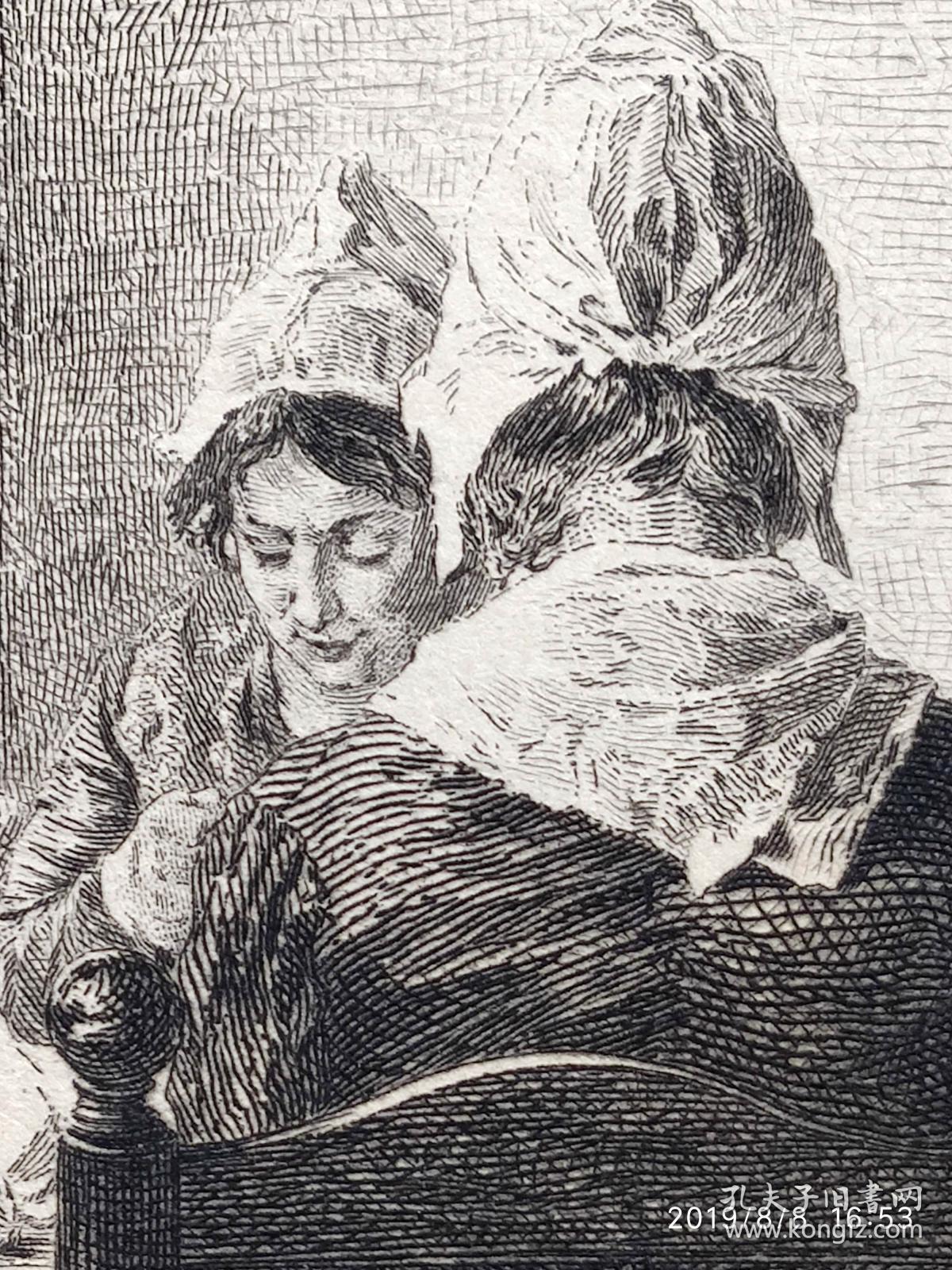 "大英博物馆藏画"1882年法国艺术蚀刻铜版画《女裁缝》—德国画家"