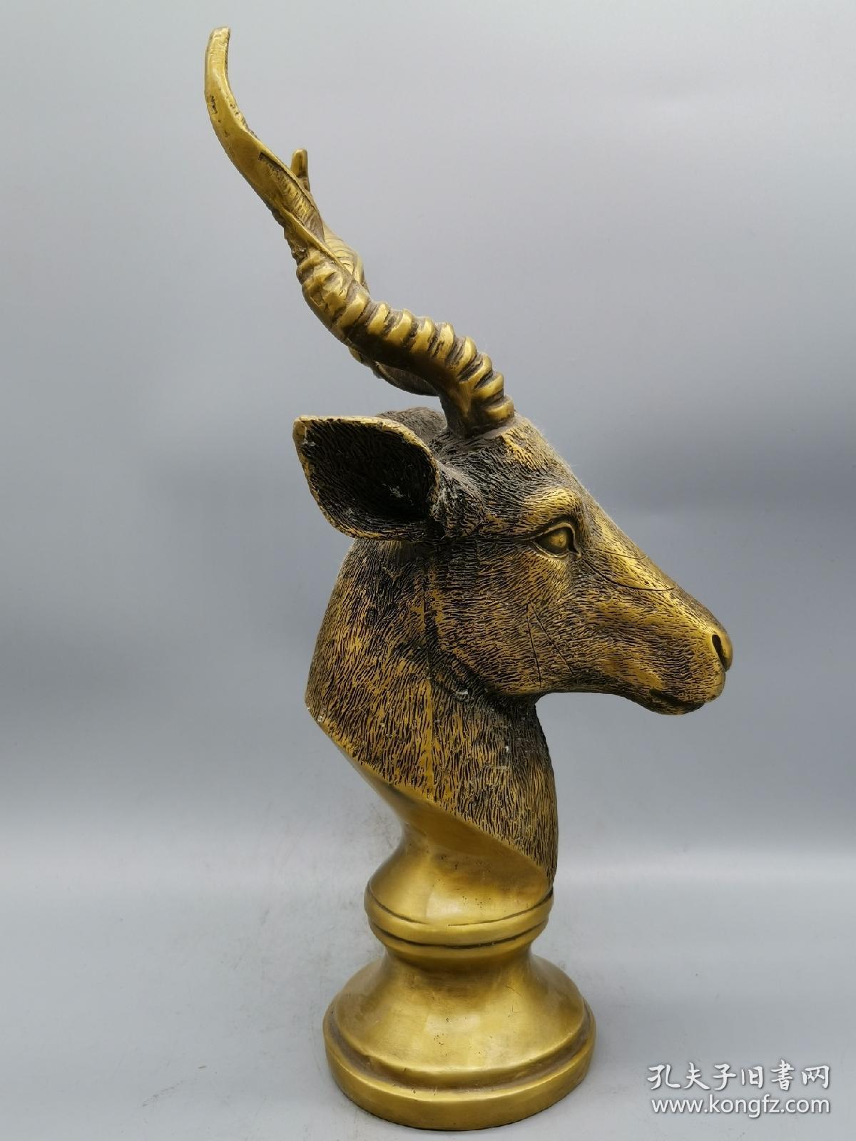 古玩铜器收藏,铜羊头,头羊,寓意领头羊,形制端正,器型厚重!