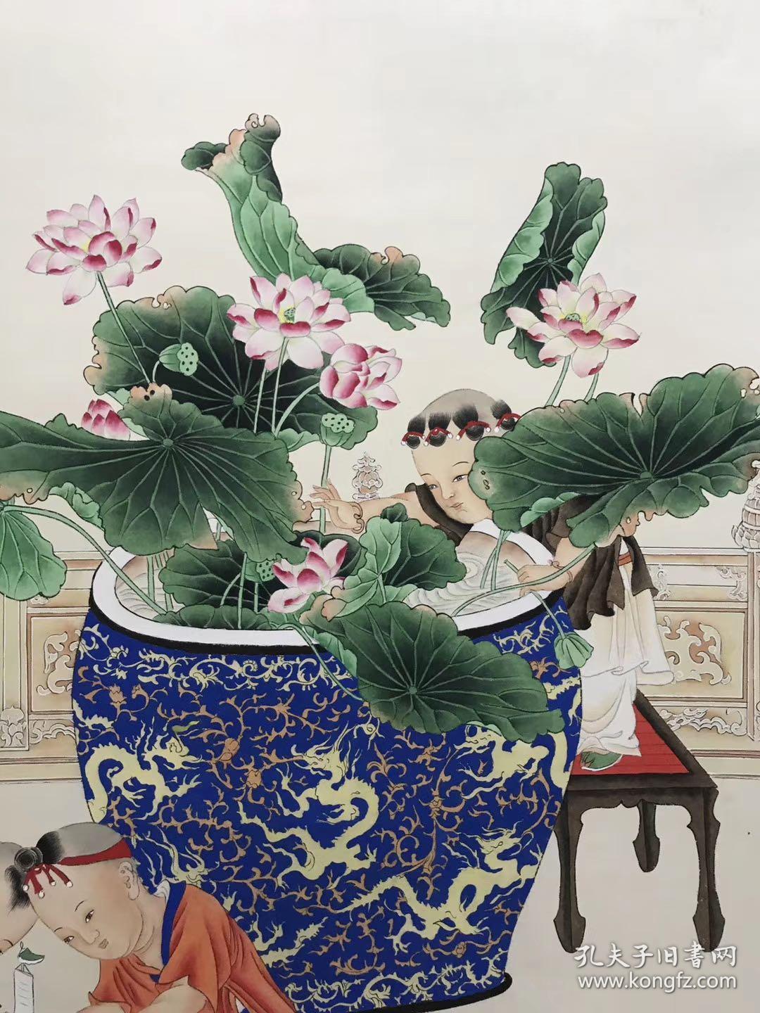 任重婴戏图工笔人物画真迹