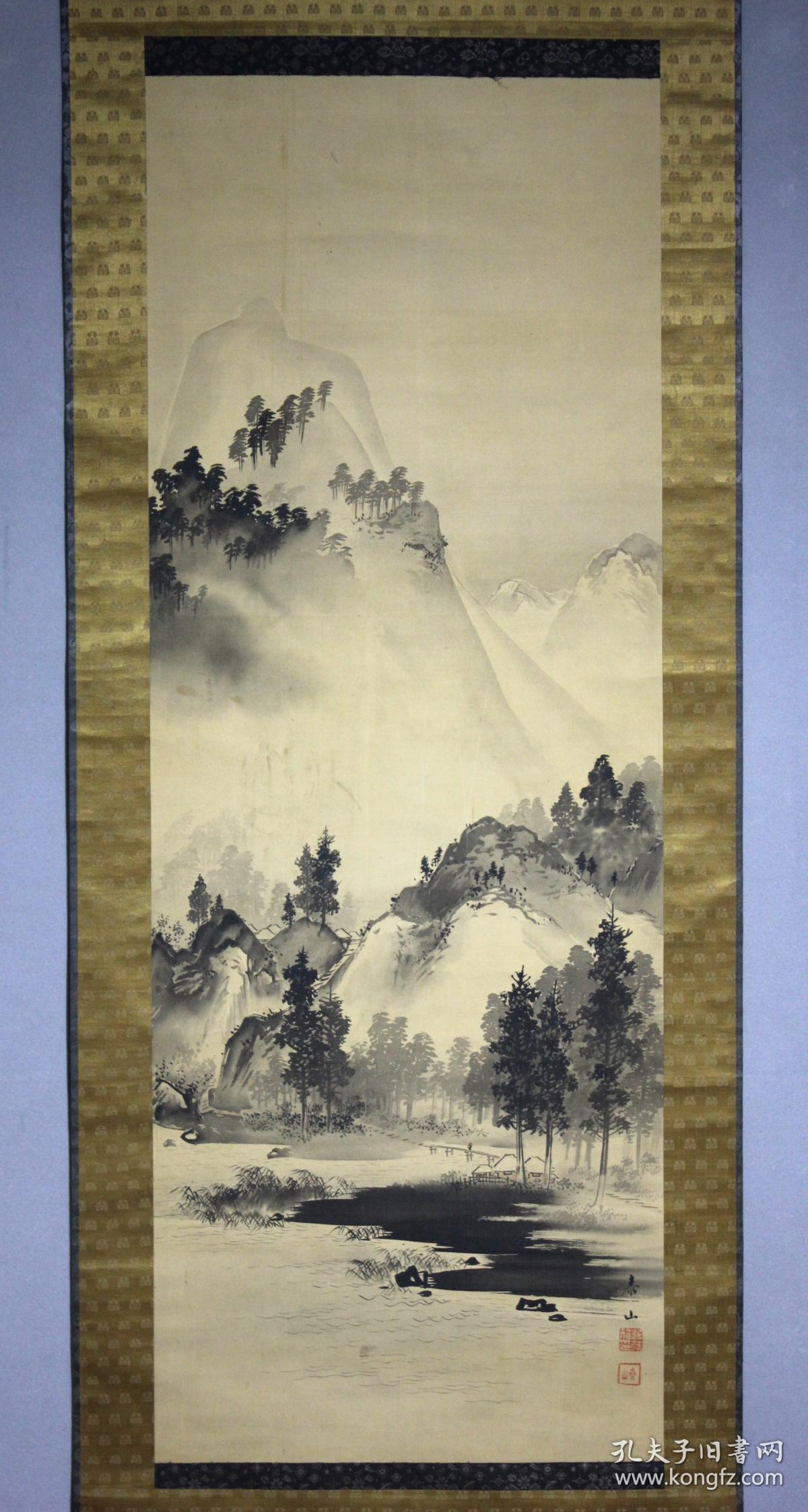 日本名家绘画:近藤泰山《水墨山水图》(保真)