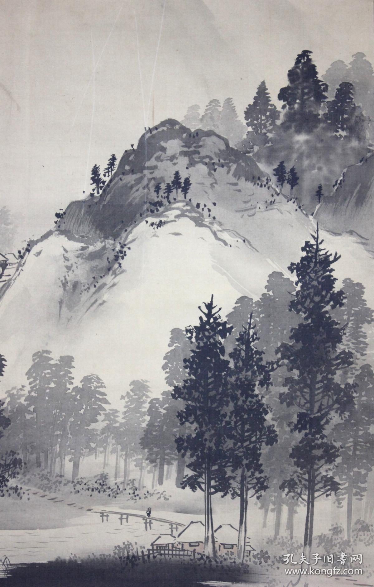 日本名家绘画:近藤泰山《水墨山水图》(保真)