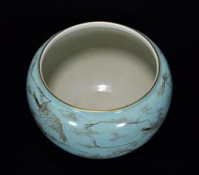 清乾隆年松石釉墨彩虾纹洗